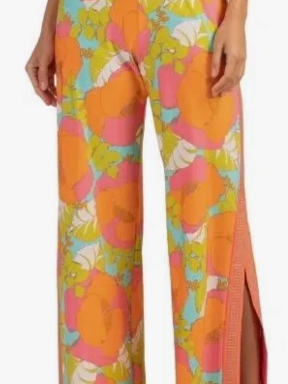 Trina Turk Floral Wide-Leg Pants in Orange, Pink & Aqua